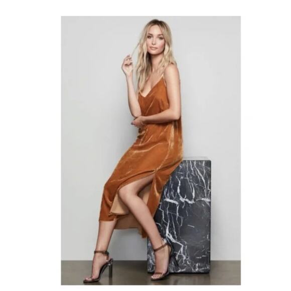 Good American Velvet Slip Dress Gold Metallic Size 3 Large Feminine Sexy NWT - Picture 1 of 13